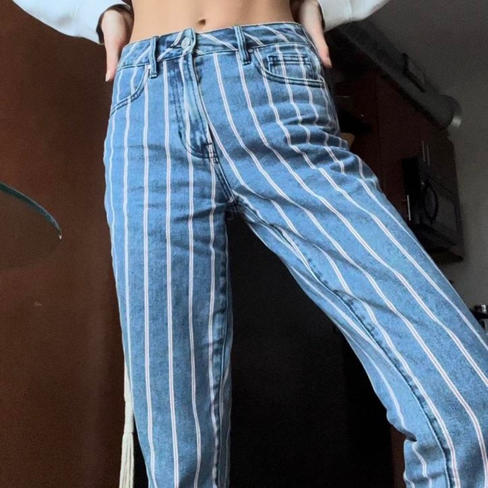 pacsun mom jeans  striped denim red white blue